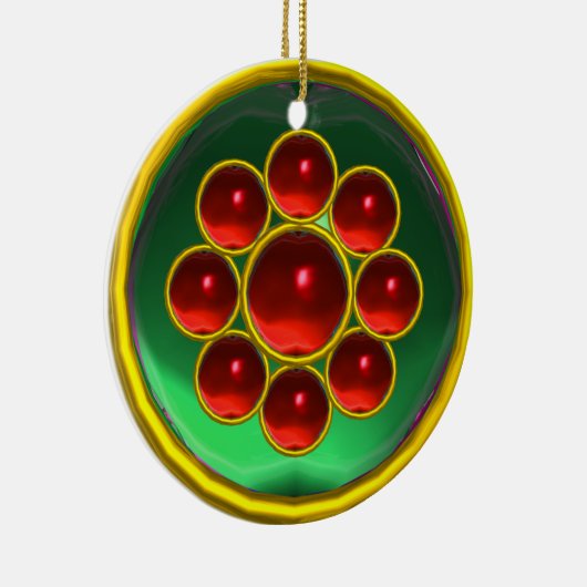 EMERALD GREEN; RODE RUBY GEMSTONE MON KERAMISCH ORNAMENT (Rechts)