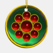 EMERALD GREEN; RODE RUBY GEMSTONE MON KERAMISCH ORNAMENT (Voorkant)