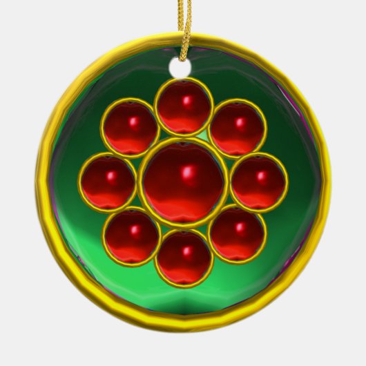 EMERALD GREEN; RODE RUBY GEMSTONE MON KERAMISCH ORNAMENT (Voorkant)