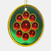 EMERALD GREEN; RODE RUBY GEMSTONE MON KERAMISCH ORNAMENT (Links)