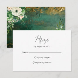 Emerald Green Romantic Floral Wedding RSVP Card Kaartje