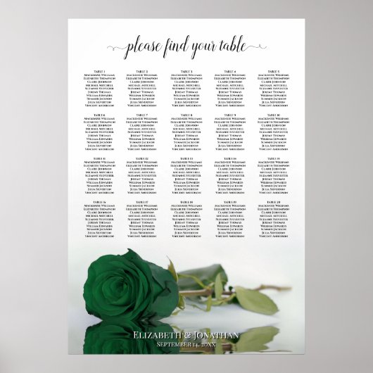 Emerald Green Roos 20 Tafel-weddenschapenkaart Poster (Voorkant)