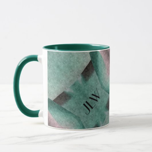 Emerald Green Roos Art Deco Abstract met Initialen Mok (Links)