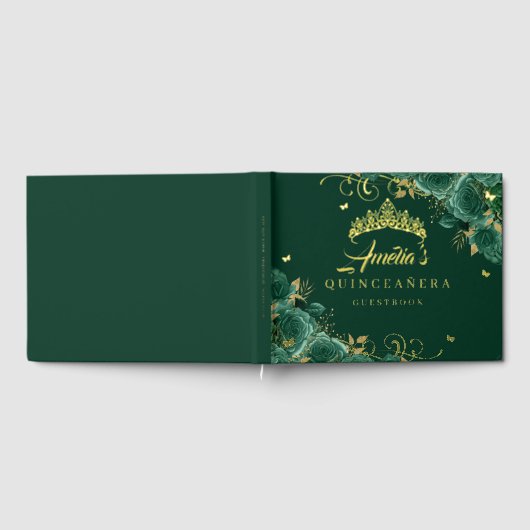 Emerald Green Roos Bloemen Werveling Quinceanera G Gastenboek (Volledig)