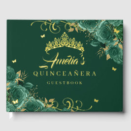 Emerald Green Roos Bloemen Werveling Quinceanera G Gastenboek