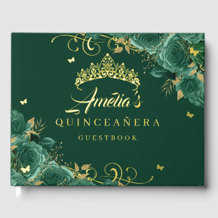 Emerald Green Roos Bloemen Werveling Quinceanera G Gastenboek