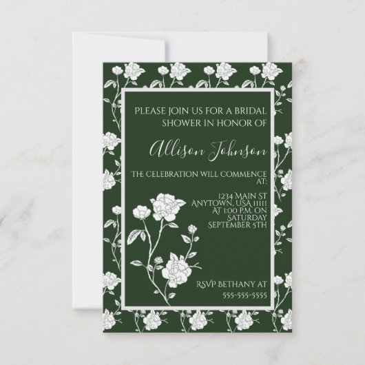 Emerald Green Roos Bridal Shower-uitnodiging Kaart (Voorkant)