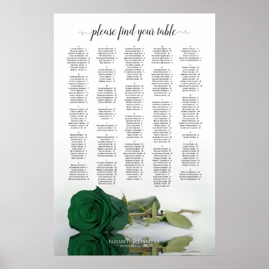 Emerald Green Roos Chic Alfabetical Seating Chart Poster (Voorkant)