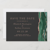 Emerald Green Roos Gold Agaat Dark Save the Date Kaart (Voorkant)
