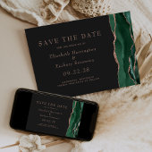 Emerald Green Roos Gold Agaat Dark Save the Date Kaart