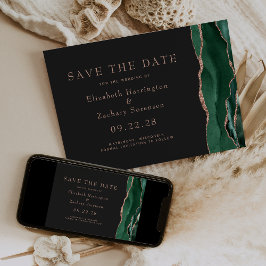 Emerald Green Roos Gold Agaat Dark Save the Date Kaart