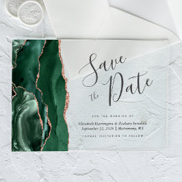 Emerald Green Roos Gold Agaat Save the Date Kaart Acryl Uitnodigingen