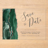 Emerald Green Roos Gold Agaat Save the Date Kaart Acryl Uitnodigingen (Voorkant)