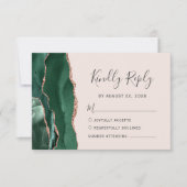 Emerald Green Roos Gold Agate Blush Pink Wedding RSVP Kaartje (Voorkant)