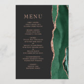Emerald Green Roos Gold Agate Dark Wedding Menu (Voorkant)