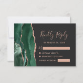 Emerald Green Roos Gold Agate Dark Wedding RSVP (Voorkant)