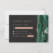 Emerald Green Roos Gold Agate Dark Wedding RSVP Kaartje (Voorkant)