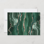 Emerald Green Roos Gold Agate Dark Wedding RSVP Kaartje (Achterkant)