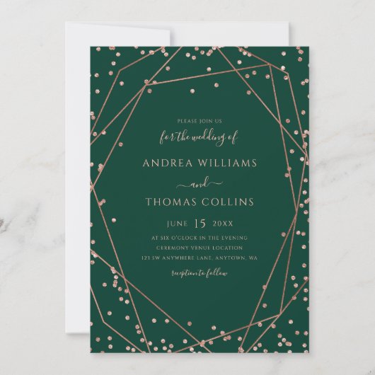 Emerald Green Roos Gold Glitter Geometric Wedding Kaart (Voorkant)
