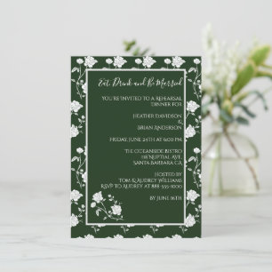 Emerald Green Roos Rehearsal Dinner Invitation Kaart