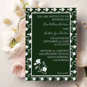 Emerald Green Roos Wedding Invitation Kaart