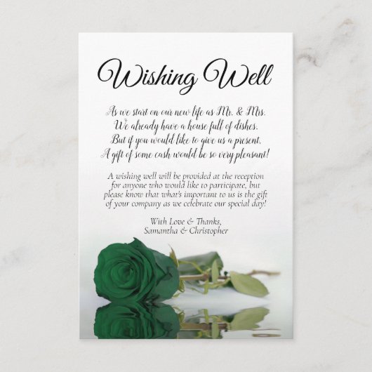 Emerald Green Roos Wedding Wishing Well Poem Informatiekaartje (Voorkant)