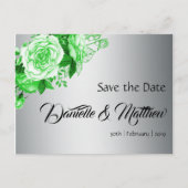 Emerald Green Rose Bouquet over het zilveren huwel Aankondigingskaart (Voorkant)