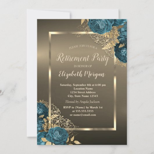  Emerald Green Roses Frame Brown Retirement Party Kaart (Voorkant)