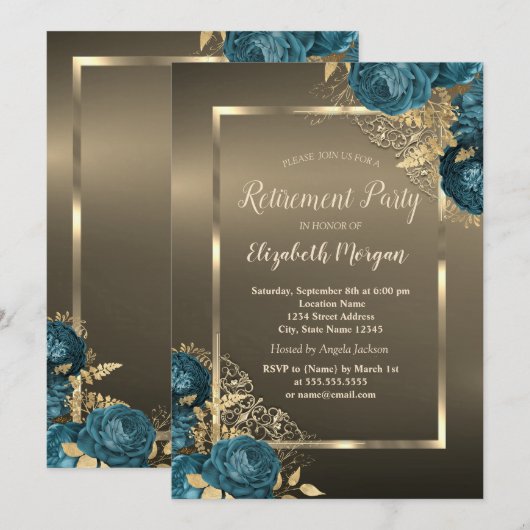  Emerald Green Roses Frame Brown Retirement Party Kaart (Voorkant / Achterkant)