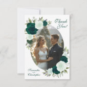 Emerald Green Roses Oval Photo Elegant Wedding Bedankkaart (Voorkant)