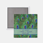 Emerald Green Royal Blue Peacock Feathers Bruiloft Magneet (Voorkant / Achterkant)