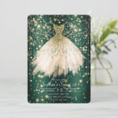 Emerald Green Roze Perzik Jurk Sweet 16 Party Kaart (Staand voorkant)