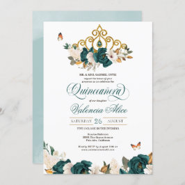 Emerald Green Rozen Butterfly Tiara Quinceanera Kaart