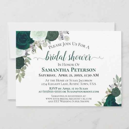 Emerald Green Rozen Elegant Vrijgezellenfeest Kaart (Voorkant)