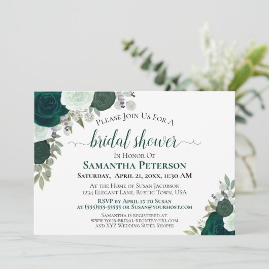 Emerald Green Rozen Elegant Vrijgezellenfeest Kaart (Staand voorkant)