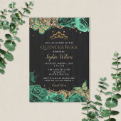  Emerald Green Rozen Gold Lace Quinceañera Kaart