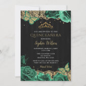  Emerald Green Rozen Gold Lace Quinceañera Kaart (Voorkant)