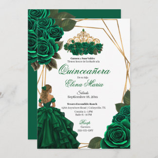 Emerald Green Rozen Gold Quinceañera Kaart