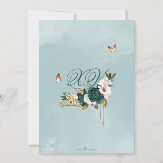 Emerald Green Rozen Gold Tiara Butterfly Quince Kaart (Achterkant)