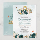 Emerald Green Rozen Gold Tiara Butterfly Quince Kaart (Voorkant / Achterkant)