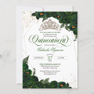Emerald Green Rozen Gold Tiara Elegant Quinceañera Kaart