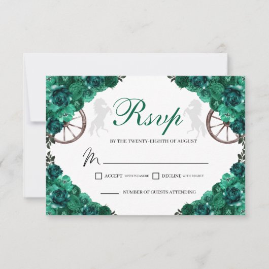 Emerald Green Rozen Westerne Quinceanera RSVP-kaar RSVP Kaartje (Voorkant)