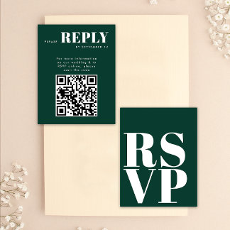 Emerald Green RSVP-kaarten voor bruiloft QR-code RSVP Kaartje