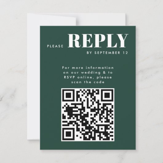 Emerald Green RSVP-kaarten voor bruiloft QR-code RSVP Kaartje (Voorkant)