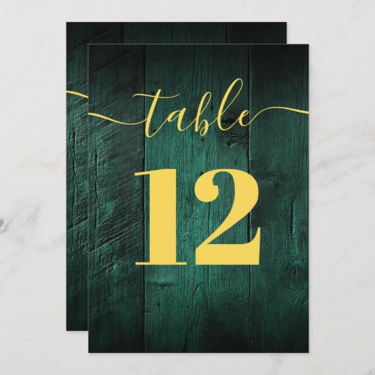 Emerald Green Rustic Barn Wood Boho Tafelnummer (Voorkant / Achterkant)
