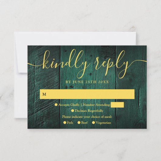 Emerald Green Rustic Barn Wood Boho Wedding RSVP (Voorkant)