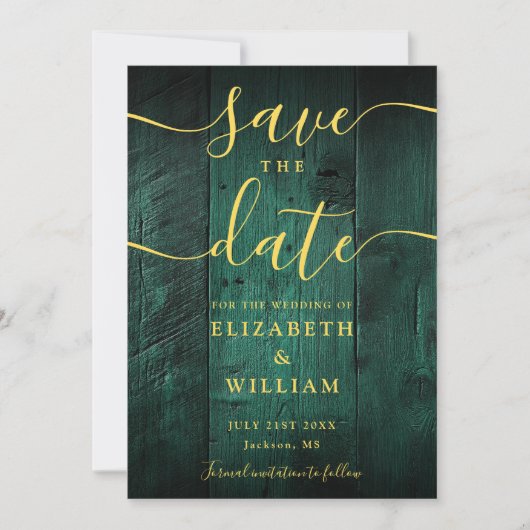 Emerald Green Rustic Barn Wood Boho Wedding Save The Date (Voorkant)