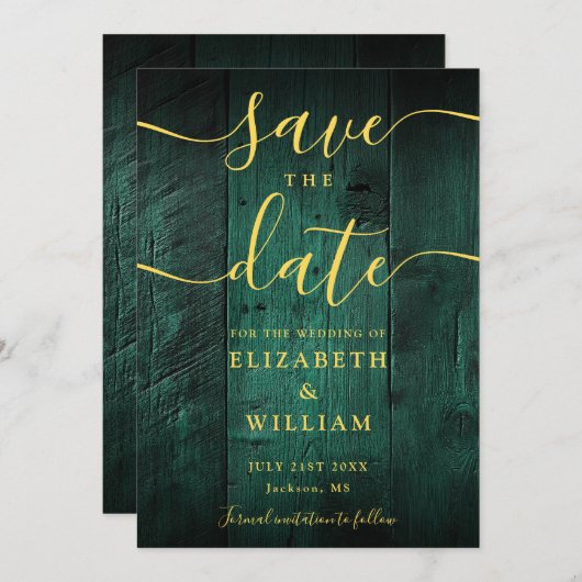Emerald Green Rustic Barn Wood Boho Wedding Save The Date (Voorkant / Achterkant)