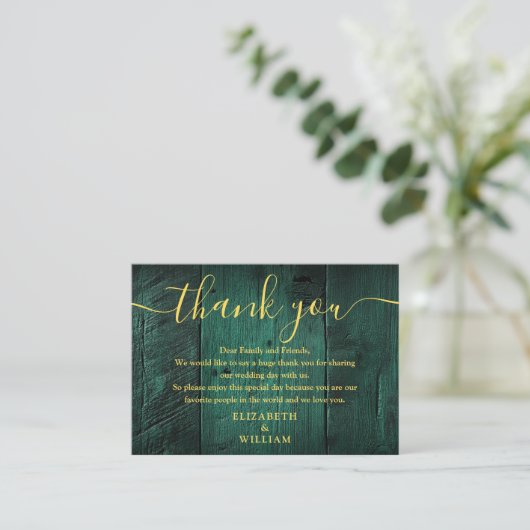 Emerald Green Rustic Barn Wood Wedding Dank u Plaatskaartje (Staand voorkant)