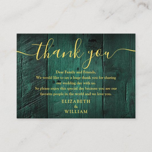Emerald Green Rustic Barn Wood Wedding Dank u Plaatskaartje (Voorkant)